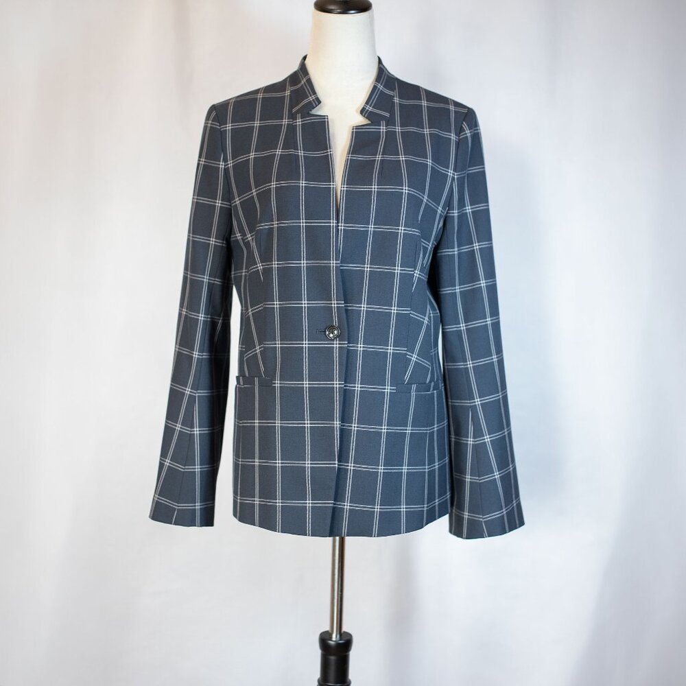 NWT Banana Republic Womens Window Pane Blazer Jacket Bell Sleeve Navy Size 10